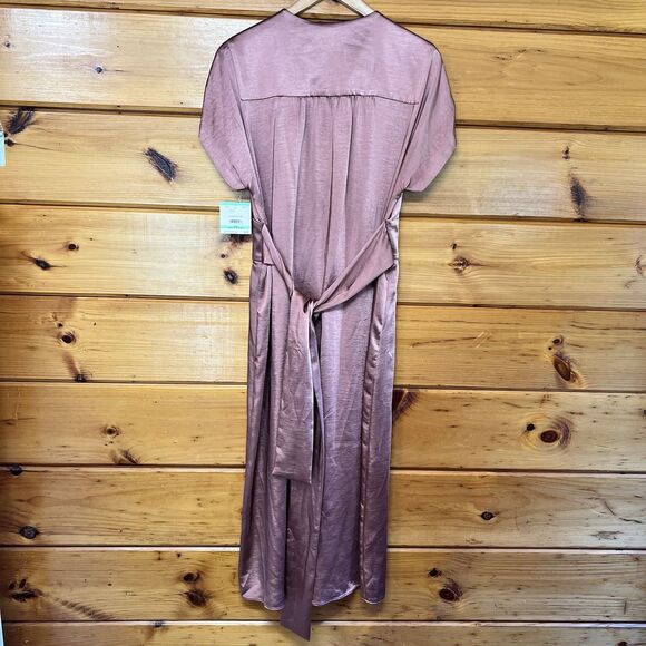 $139 Anne Klein NEW Washed Satin Rose Anise V Neck Tie Midi Dress Size 8 - Picture 6 of 8